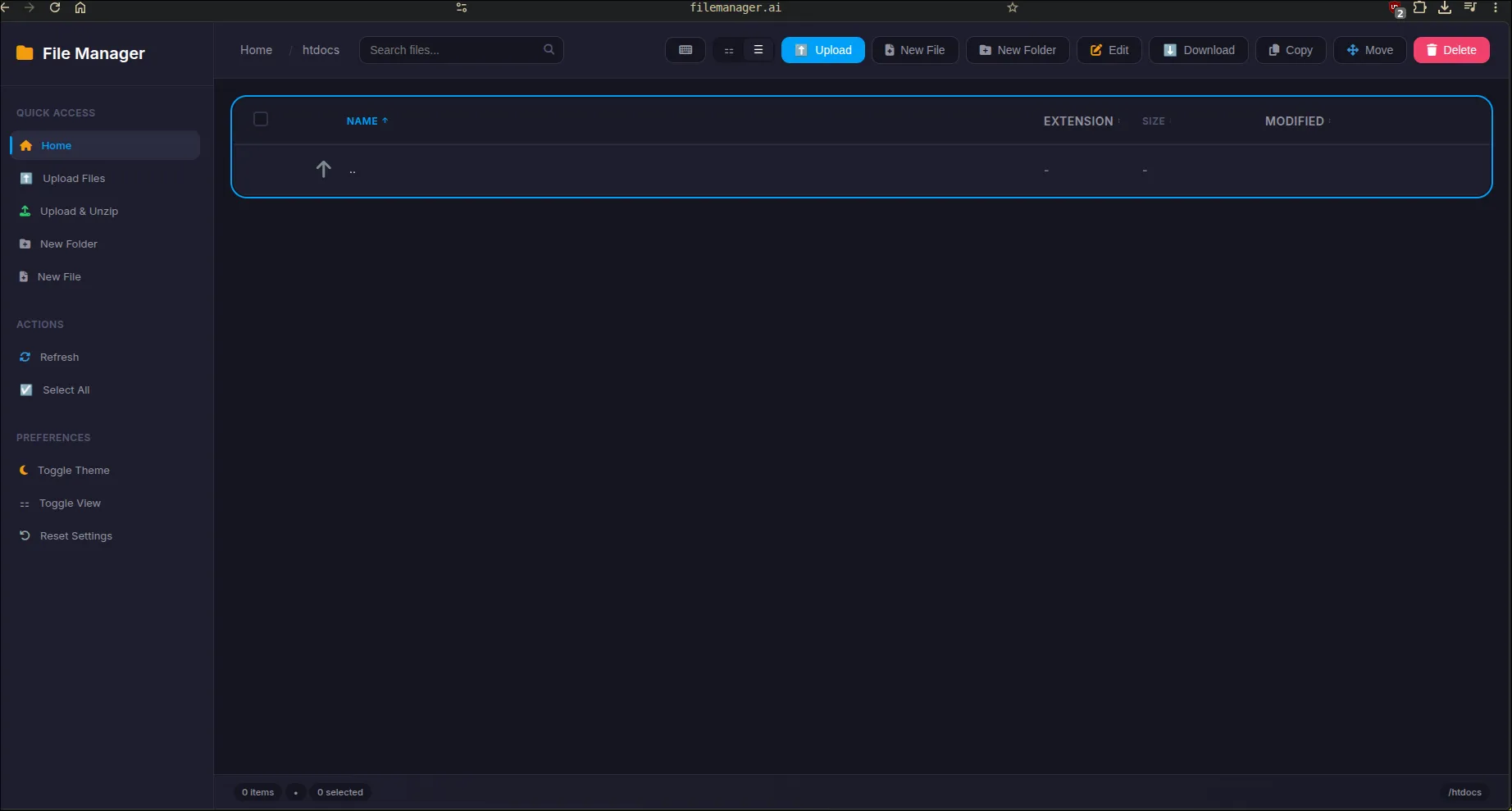 InfinityFree's default file manager UI