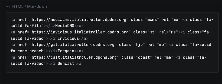 Editor view of HTML/Markdown block